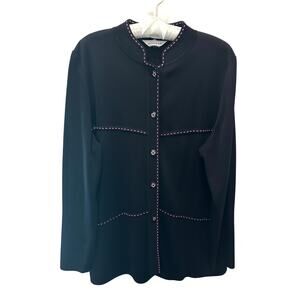 EXCLUSIVELY MISOOK | Black Knit Cardigan Sweater Jacket Pink Stitching | XL